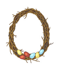 Easter wreath made of willow twigs and eggs