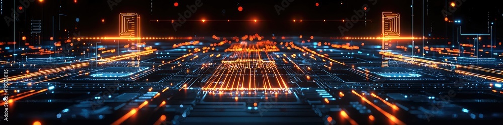 Poster abstract digital circuitry data flow visualization