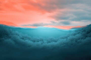 misty landscape with teal and orange tones