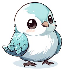 Obraz premium Adorable Cartoon Baby Bird with Big Eyes and Light Blue Feathers.