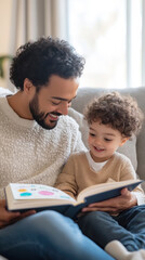 Obraz premium Parent reading children's book: joyful learning and bonding experience at home