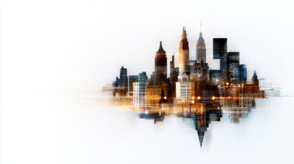 Obraz premium futuristic cityscape with digital networks overlay, showcasing blend of modern architecture and technology, reflecting innovation and connectivity
