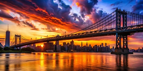 Fototapeta premium Silhouette NYC Skyline: East River, Triborough Bridge, Roosevelt Island