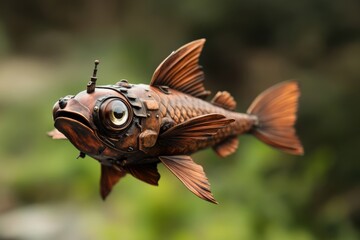 steampunk fish sculpture with intricate details