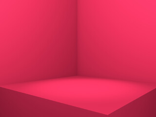 Square empty room interior design or pedestal display on vivid background. Blank stand for showing product. 3D rendering.