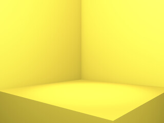 Square empty room interior design or pedestal display on vivid background. Blank stand for showing product. 3D rendering.