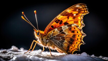 Obraz premium Night Photography: Polygonia interrogationis Butterfly on White