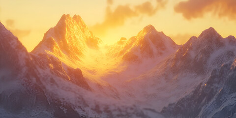 Naklejka premium Abstract Golden Hour Glow Over Snow-Capped Peaks