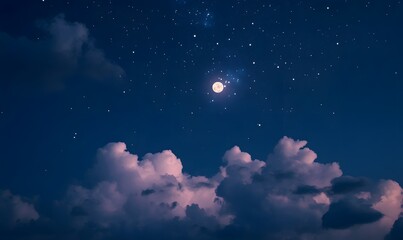 Fototapeta premium Dreamy Night Sky with Vibrant Pink Clouds Illuminated by Twinkling Stars, Generative AI