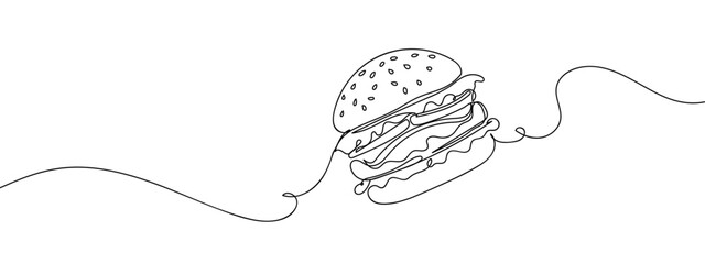 Hamburger Isolated for promoting food and restaurants line art vector illustration with transparent background editable stroke.