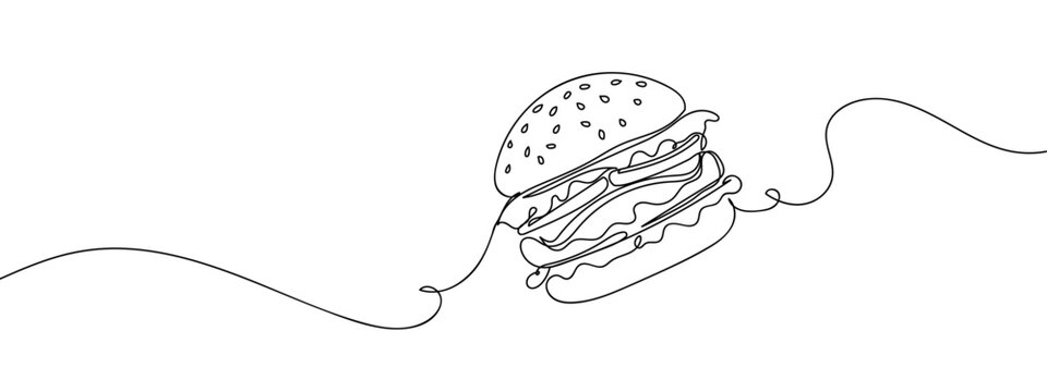 Naklejki Hamburger Isolated for promoting food and restaurants line art vector illustration with transparent background editable stroke.