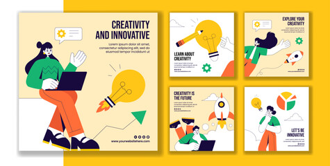 Creative and Innovative Social Media Post Templates in Flat Cartoon Hand Drawn Style