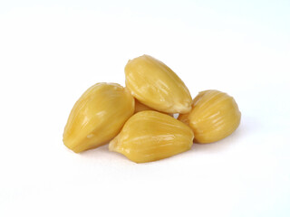 Close up of the inside of a fresh yellow jackfruit with a very sweet taste