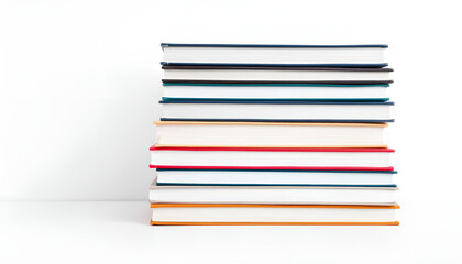 Neatly stacked books on a clean white background, symbolizing knowledge, learning, and education in a minimalist design
