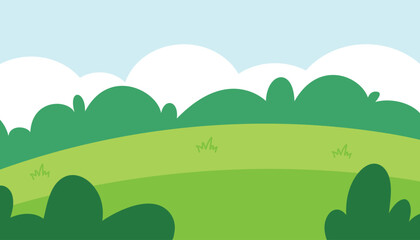 Obraz premium Green Fields Landscape with Bright Color Blue Sky