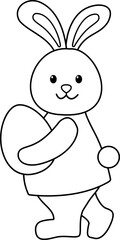 Bunny holding Easter egg outline.
Cute rabbit Cartoon character coloring page.
Happy easter design isolated.
Transparent background.