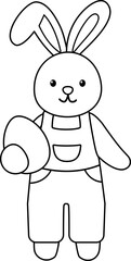 Bunny holding Easter egg outline.
Cute rabbit Cartoon character coloring page.
Happy easter design isolated.
Transparent background.