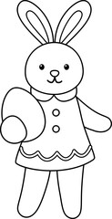 Bunny holding Easter egg outline.
Cute rabbit Cartoon character coloring page.
Happy easter design isolated.
Transparent background.