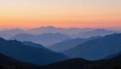 Fototapeta premium Mountain landscape at sunset with layered peaks