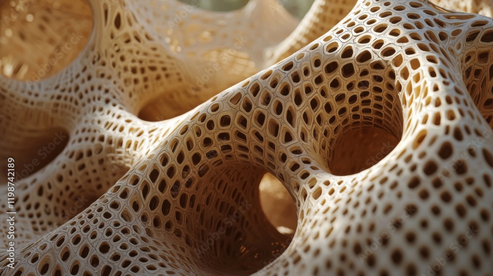 Fototapete abstract beige organic structure intricate 3d rendered honeycomb pattern detailed architectural