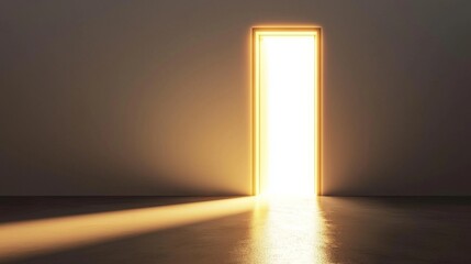 Bright Light Shining Through Open Doorway in Dark Room Hope Opportunity New Beginning Concept