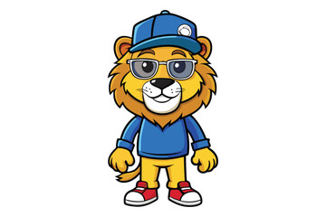 A lion wearing a baseball cap and wearing sunglass vector art illustration.eps