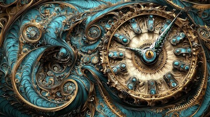 Obraz premium Intricate Ornate Clockwork Mechanism with Teal and Gold Baroque Design