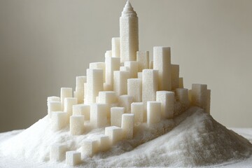 Sugar city skyline, a creative representation of high sugar consumption and its potential health consequences.