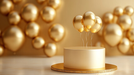 Elegant celebration with golden balloons and cake for special occasions