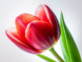 Fototapeta premium Stunning Red Tulip Long Exposure, White Background - Vibrant Spring Flower Photography
