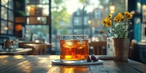 Golden Hour Cafe: Iced Tea and Sunlit Moments