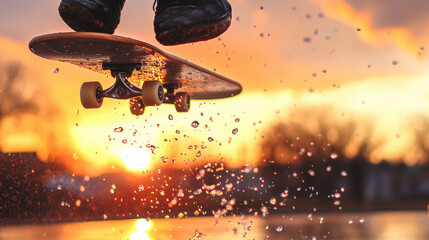 Aerial Skateboard Trick Over Reflective Surface
