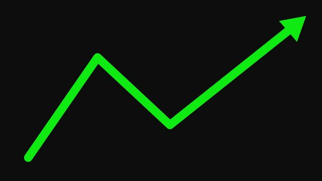 Graph Arrow still goes up animation. Growing Market concept. Green line graph rising up arrow graphic animation, Profit growing icon, Financial Growth Graph
