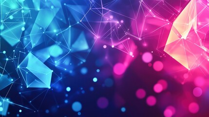 Vibrant neon light background with glowing geometric shapes in bright pink, blue, and purple, creating a futuristic, digital feel. Electric, energetic, modern, vibrant