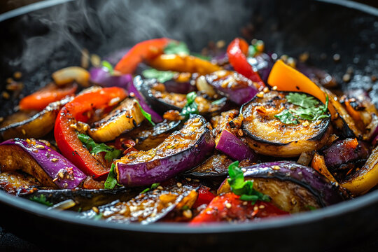 Stir fried eggplant with chilli pepper.