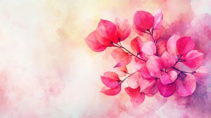 Fototapeta premium Illustration of blossom pink bougainvillea paper flower . Watercolor painting retouch. 