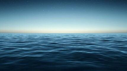 Serene Night Ocean Calm Water Under Starlit Twilight Sky