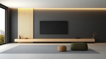 Minimalist Scandinavian Living Room with Green Sofa and Soft Lighting