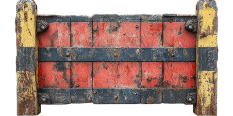 Old construction striped barricades isolated on a transparent background 
