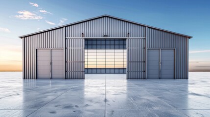 Metal Storage Shed with Open Garage Door - Ideal for Warehouse or Container Storage