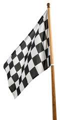 Checkered Racing Flag on Wooden Pole isolated on white background as transparent. PNG. AI GENERATED