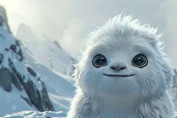 Huge fantasy hairy yeti character in beautiful outdoor nature color, abstract vivid composition consists of fictional unreal fantastic vision on background