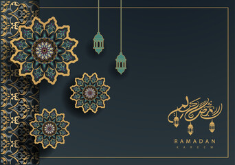 Ramadan Kareem Greeting Card Background vector design with arabic calligraphy