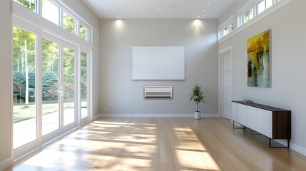 Obraz premium Cozy Living Room with Portable Radiator Heater and Minimalist Decor