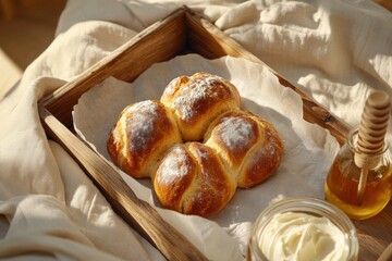 Delicious homemade rolls with golden crust and buttery accompaniments