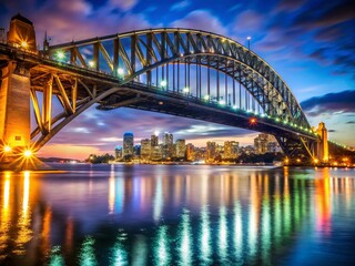 Fototapeta premium Sydney Harbour Bridge Night Reflection Macro Photography Stock Photo