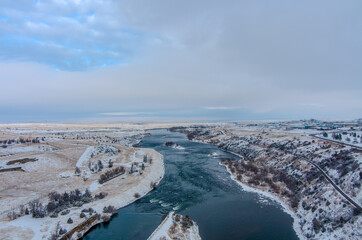 Aerial view of Great Falls in December