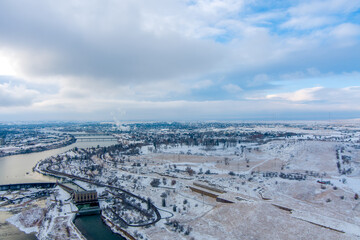 Aerial view of Great Falls in December