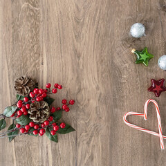 Christmas-themed square flat lay with candy cane