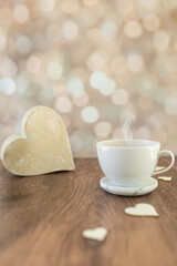 Steaming hot beverage with a Valentine's Day theme